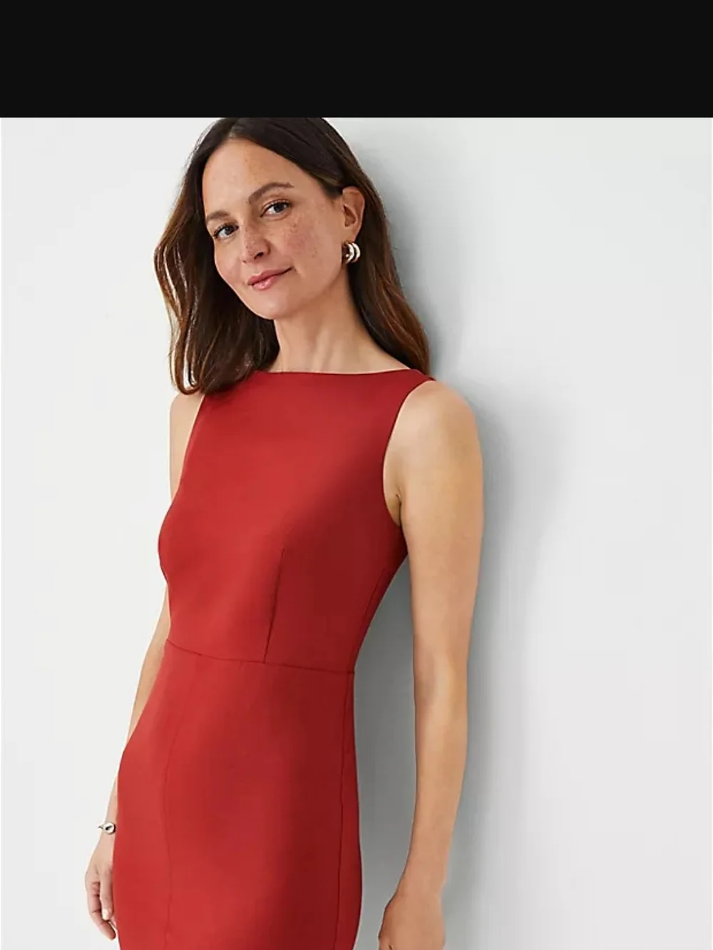 Ann Taylor Brick Red Sleeveless Sheath Midi Dress - Picture 2 of 6